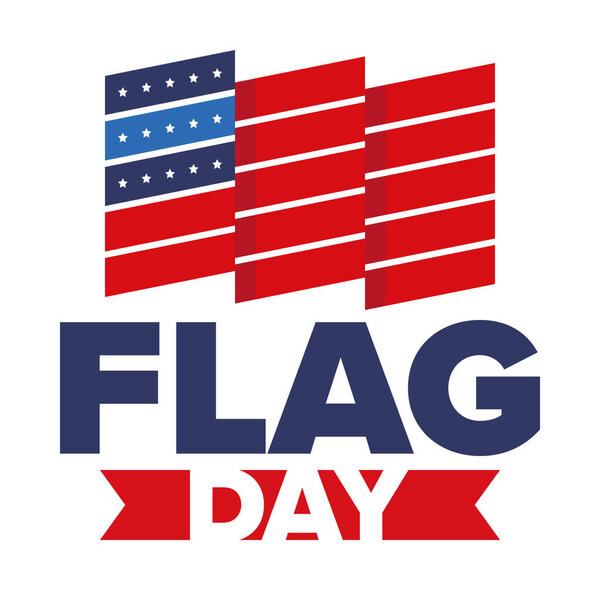 День Государственного флага США. Праздник отмечается ежегодно 14 июня в США. Патриотический дизайн с американским флагом. Плакат, открытка, баннер и фон. Векторная иллюстрация