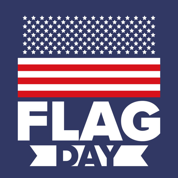 День Государственного флага США. Праздник отмечается ежегодно 14 июня в США. Патриотический дизайн с американским флагом. Плакат, открытка, баннер и фон. Векторная иллюстрация