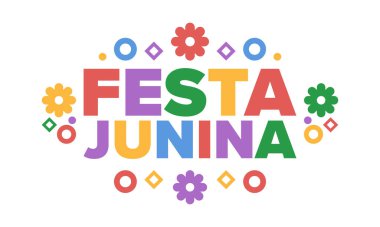 Brezilya 'daki Festa Junina. Brezilya festivali. İyi tatiller. Brezilya bayrağı. Karnaval ve geçit töreni. Yaz eğlencesi partisi. Vektör illüstrasyonu