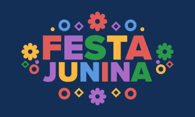 Brezilya 'daki Festa Junina. Brezilya festivali. İyi tatiller. Brezilya bayrağı. Karnaval ve geçit töreni. Yaz eğlencesi partisi. Vektör illüstrasyonu