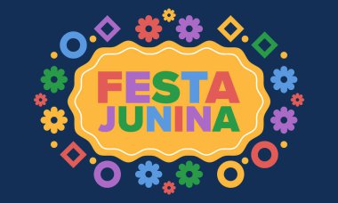 Brezilya 'daki Festa Junina. Brezilya festivali. İyi tatiller. Brezilya bayrağı. Karnaval ve geçit töreni. Yaz eğlencesi partisi. Vektör illüstrasyonu
