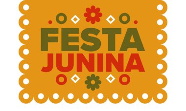Brezilya 'daki Festa Junina. Brezilya festivali. İyi tatiller. Brezilya bayrağı. Karnaval ve geçit töreni. Yaz eğlencesi partisi. Vektör illüstrasyonu