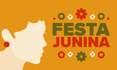 Brezilya 'daki Festa Junina. Brezilya festivali. İyi tatiller. Brezilya bayrağı. Karnaval ve geçit töreni. Yaz eğlencesi partisi. Vektör illüstrasyonu