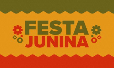 Brezilya 'daki Festa Junina. Brezilya festivali. İyi tatiller. Brezilya bayrağı. Karnaval ve geçit töreni. Yaz eğlencesi partisi. Vektör illüstrasyonu