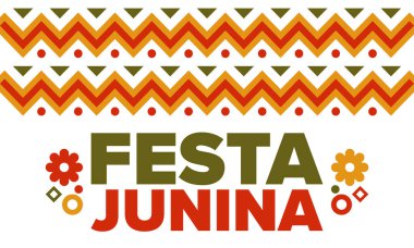 Brezilya 'daki Festa Junina. Brezilya festivali. İyi tatiller. Brezilya bayrağı. Karnaval ve geçit töreni. Yaz eğlencesi partisi. Vektör illüstrasyonu