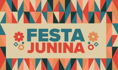 Brezilya 'daki Festa Junina. Brezilya festivali. İyi tatiller. Brezilya bayrağı. Karnaval ve geçit töreni. Yaz eğlencesi partisi. Vektör illüstrasyonu