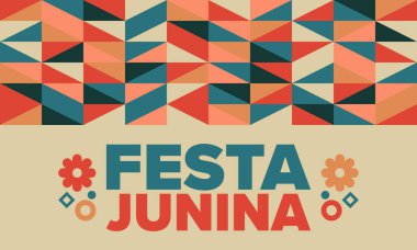 Brezilya 'daki Festa Junina. Brezilya festivali. İyi tatiller. Brezilya bayrağı. Karnaval ve geçit töreni. Yaz eğlencesi partisi. Vektör illüstrasyonu