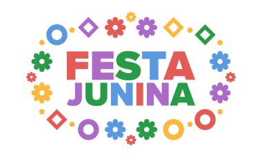 Brezilya 'daki Festa Junina. Brezilya festivali. İyi tatiller. Brezilya bayrağı. Karnaval ve geçit töreni. Yaz eğlencesi partisi. Vektör illüstrasyonu