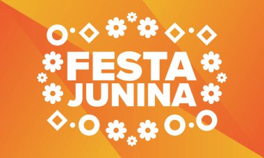 Brezilya 'daki Festa Junina. Brezilya festivali. İyi tatiller. Brezilya bayrağı. Karnaval ve geçit töreni. Yaz eğlencesi partisi. Vektör illüstrasyonu