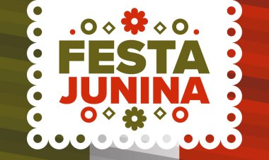 Brezilya 'daki Festa Junina. Brezilya festivali. İyi tatiller. Brezilya bayrağı. Karnaval ve geçit töreni. Yaz eğlencesi partisi. Vektör illüstrasyonu