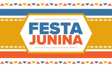 Brezilya 'daki Festa Junina. Brezilya festivali. İyi tatiller. Brezilya bayrağı. Karnaval ve geçit töreni. Yaz eğlencesi partisi. Vektör illüstrasyonu