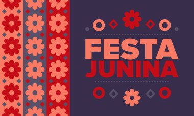 Brezilya 'daki Festa Junina. Brezilya festivali. İyi tatiller. Brezilya bayrağı. Karnaval ve geçit töreni. Yaz eğlencesi partisi. Vektör illüstrasyonu