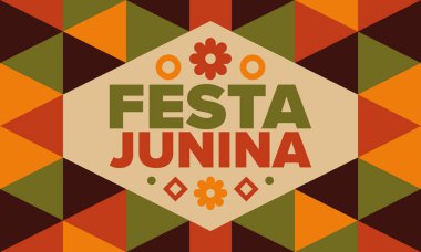 Brezilya 'daki Festa Junina. Brezilya festivali. İyi tatiller. Brezilya bayrağı. Karnaval ve geçit töreni. Yaz eğlencesi partisi. Vektör illüstrasyonu