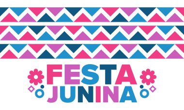 Brezilya 'daki Festa Junina. Brezilya festivali. İyi tatiller. Brezilya bayrağı. Karnaval ve geçit töreni. Yaz eğlencesi partisi. Vektör illüstrasyonu