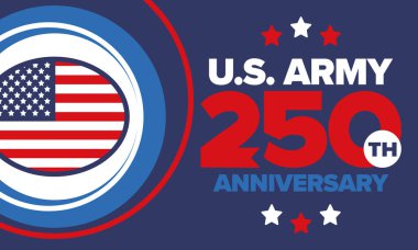 Amerikan Ordusu 'nun 250. yaş günü. Yıldönümü. Haziran 'da Birleşik Devletler Ordusu Günü. Amerikan askeri bayramı. Amerikan bayrağı. Vatansever tasarım. Vektör İllüstrasyonu