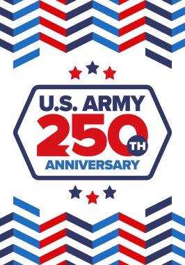 Amerikan Ordusu 'nun 250. yaş günü. Yıldönümü. Haziran 'da Birleşik Devletler Ordusu Günü. Amerikan askeri bayramı. Amerikan bayrağı. Vatansever tasarım. Vektör İllüstrasyonu