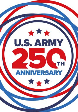 Amerikan Ordusu 'nun 250. yaş günü. Yıldönümü. Haziran 'da Birleşik Devletler Ordusu Günü. Amerikan askeri bayramı. Amerikan bayrağı. Vatansever tasarım. Vektör İllüstrasyonu