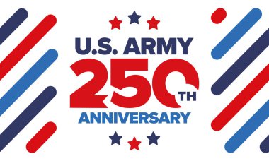 Amerikan Ordusu 'nun 250. yaş günü. Yıldönümü. Haziran 'da Birleşik Devletler Ordusu Günü. Amerikan askeri bayramı. Amerikan bayrağı. Vatansever tasarım. Vektör İllüstrasyonu