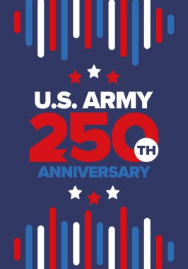 Amerikan Ordusu 'nun 250. yaş günü. Yıldönümü. Haziran 'da Birleşik Devletler Ordusu Günü. Amerikan askeri bayramı. Amerikan bayrağı. Vatansever tasarım. Vektör İllüstrasyonu