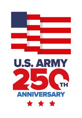 Amerikan Ordusu 'nun 250. yaş günü. Yıldönümü. Haziran 'da Birleşik Devletler Ordusu Günü. Amerikan askeri bayramı. Amerikan bayrağı. Vatansever tasarım. Vektör İllüstrasyonu