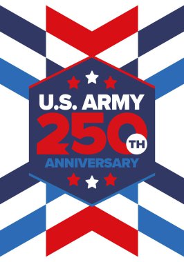 Amerikan Ordusu 'nun 250. yaş günü. Yıldönümü. Haziran 'da Birleşik Devletler Ordusu Günü. Amerikan askeri bayramı. Amerikan bayrağı. Vatansever tasarım. Vektör İllüstrasyonu