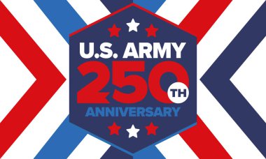 Amerikan Ordusu 'nun 250. yaş günü. Yıldönümü. Haziran 'da Birleşik Devletler Ordusu Günü. Amerikan askeri bayramı. Amerikan bayrağı. Vatansever tasarım. Vektör İllüstrasyonu