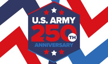 Amerikan Ordusu 'nun 250. yaş günü. Yıldönümü. Haziran 'da Birleşik Devletler Ordusu Günü. Amerikan askeri bayramı. Amerikan bayrağı. Vatansever tasarım. Vektör İllüstrasyonu