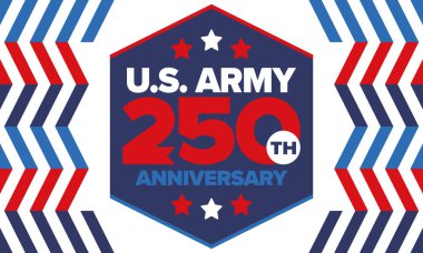 Amerikan Ordusu 'nun 250. yaş günü. Yıldönümü. Haziran 'da Birleşik Devletler Ordusu Günü. Amerikan askeri bayramı. Amerikan bayrağı. Vatansever tasarım. Vektör İllüstrasyonu