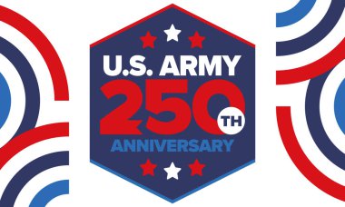 Amerikan Ordusu 'nun 250. yaş günü. Yıldönümü. Haziran 'da Birleşik Devletler Ordusu Günü. Amerikan askeri bayramı. Amerikan bayrağı. Vatansever tasarım. Vektör İllüstrasyonu