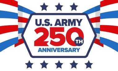 Amerikan Ordusu 'nun 250. yaş günü. Yıldönümü. Haziran 'da Birleşik Devletler Ordusu Günü. Amerikan askeri bayramı. Amerikan bayrağı. Vatansever tasarım. Vektör İllüstrasyonu
