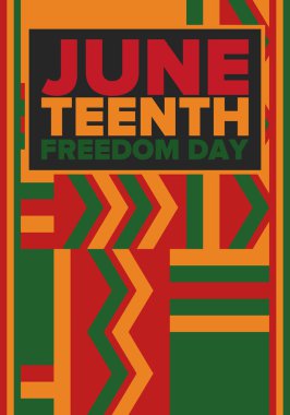 Haziran Bağımsızlık Günü 'nde. Özgürlük ya da Özgürlük Günü. Yıllık Amerikan bayramı, 19 Haziran 'da kutlandı. Afro-Amerikan tarihi ve mirası. Poster, tebrik kartı, afiş ve geçmiş. Vektör