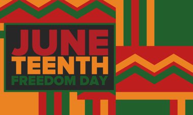 Haziran Bağımsızlık Günü 'nde. Özgürlük ya da Özgürlük Günü. Yıllık Amerikan bayramı, 19 Haziran 'da kutlandı. Afro-Amerikan tarihi ve mirası. Poster, tebrik kartı, afiş ve geçmiş. Vektör