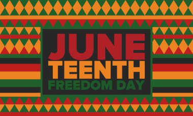 Haziran Bağımsızlık Günü 'nde. Özgürlük ya da Özgürlük Günü. Yıllık Amerikan bayramı, 19 Haziran 'da kutlandı. Afro-Amerikan tarihi ve mirası. Poster, tebrik kartı, afiş ve geçmiş. Vektör