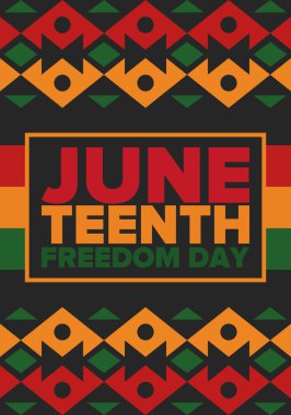 Haziran Bağımsızlık Günü 'nde. Özgürlük ya da Özgürlük Günü. Yıllık Amerikan bayramı, 19 Haziran 'da kutlandı. Afro-Amerikan tarihi ve mirası. Poster, tebrik kartı, afiş ve geçmiş. Vektör