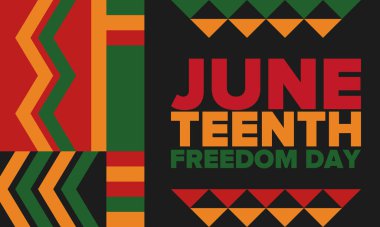 Haziran Bağımsızlık Günü 'nde. Özgürlük ya da Özgürlük Günü. Yıllık Amerikan bayramı, 19 Haziran 'da kutlandı. Afro-Amerikan tarihi ve mirası. Poster, tebrik kartı, afiş ve geçmiş. Vektör