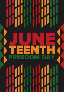Haziran Bağımsızlık Günü 'nde. Özgürlük ya da Özgürlük Günü. Yıllık Amerikan bayramı, 19 Haziran 'da kutlandı. Afro-Amerikan tarihi ve mirası. Poster, tebrik kartı, afiş ve geçmiş. Vektör