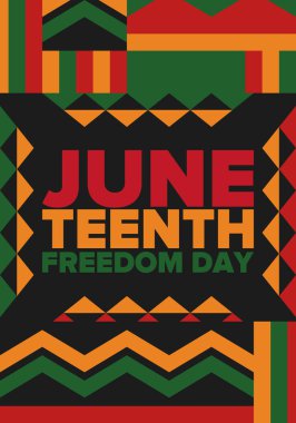 Haziran Bağımsızlık Günü 'nde. Özgürlük ya da Özgürlük Günü. Yıllık Amerikan bayramı, 19 Haziran 'da kutlandı. Afro-Amerikan tarihi ve mirası. Poster, tebrik kartı, afiş ve geçmiş. Vektör