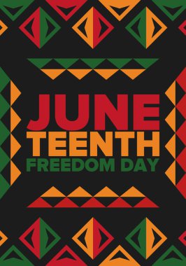 Haziran Bağımsızlık Günü 'nde. Özgürlük ya da Özgürlük Günü. Yıllık Amerikan bayramı, 19 Haziran 'da kutlandı. Afro-Amerikan tarihi ve mirası. Poster, tebrik kartı, afiş ve geçmiş. Vektör