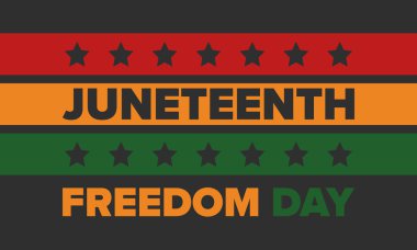 Haziran Bağımsızlık Günü 'nde. Özgürlük ya da Özgürlük Günü. Yıllık Amerikan bayramı, 19 Haziran 'da kutlandı. Afro-Amerikan tarihi ve mirası. Poster, tebrik kartı, afiş ve geçmiş. Vektör