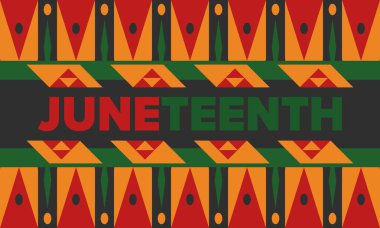 Haziran Bağımsızlık Günü 'nde. Özgürlük ya da Özgürlük Günü. Yıllık Amerikan bayramı, 19 Haziran 'da kutlandı. Afro-Amerikan tarihi ve mirası. Poster, tebrik kartı, afiş ve geçmiş. Vektör