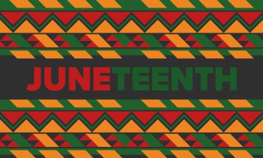 Haziran Bağımsızlık Günü 'nde. Özgürlük ya da Özgürlük Günü. Yıllık Amerikan bayramı, 19 Haziran 'da kutlandı. Afro-Amerikan tarihi ve mirası. Poster, tebrik kartı, afiş ve geçmiş. Vektör