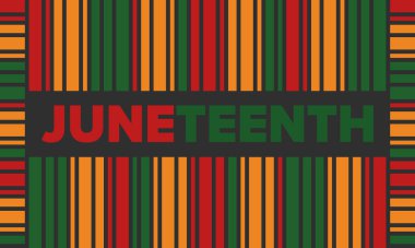 Haziran Bağımsızlık Günü 'nde. Özgürlük ya da Özgürlük Günü. Yıllık Amerikan bayramı, 19 Haziran 'da kutlandı. Afro-Amerikan tarihi ve mirası. Poster, tebrik kartı, afiş ve geçmiş. Vektör