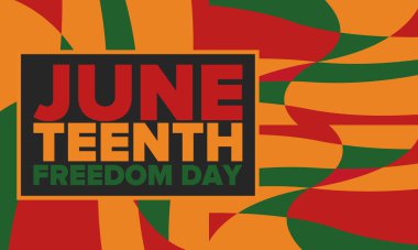 Haziran Bağımsızlık Günü 'nde. Özgürlük ya da Özgürlük Günü. Yıllık Amerikan bayramı, 19 Haziran 'da kutlandı. Afro-Amerikan tarihi ve mirası. Poster, tebrik kartı, afiş ve geçmiş. Vektör