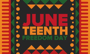 Haziran Bağımsızlık Günü 'nde. Özgürlük ya da Özgürlük Günü. Yıllık Amerikan bayramı, 19 Haziran 'da kutlandı. Afro-Amerikan tarihi ve mirası. Poster, tebrik kartı, afiş ve geçmiş. Vektör