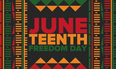 Haziran Bağımsızlık Günü 'nde. Özgürlük ya da Özgürlük Günü. Yıllık Amerikan bayramı, 19 Haziran 'da kutlandı. Afro-Amerikan tarihi ve mirası. Poster, tebrik kartı, afiş ve geçmiş. Vektör