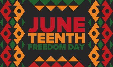 Haziran Bağımsızlık Günü 'nde. Özgürlük ya da Özgürlük Günü. Yıllık Amerikan bayramı, 19 Haziran 'da kutlandı. Afro-Amerikan tarihi ve mirası. Poster, tebrik kartı, afiş ve geçmiş. Vektör