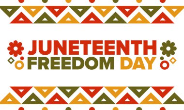 Haziran Bağımsızlık Günü 'nde. Özgürlük ya da Özgürlük Günü. Yıllık Amerikan bayramı, 19 Haziran 'da kutlandı. Afro-Amerikan tarihi ve mirası. Poster, tebrik kartı, afiş ve geçmiş. Vektör