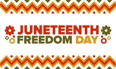 Haziran Bağımsızlık Günü 'nde. Özgürlük ya da Özgürlük Günü. Yıllık Amerikan bayramı, 19 Haziran 'da kutlandı. Afro-Amerikan tarihi ve mirası. Poster, tebrik kartı, afiş ve geçmiş. Vektör