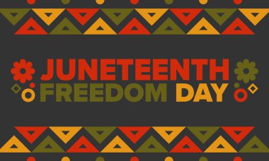 Haziran Bağımsızlık Günü 'nde. Özgürlük ya da Özgürlük Günü. Yıllık Amerikan bayramı, 19 Haziran 'da kutlandı. Afro-Amerikan tarihi ve mirası. Poster, tebrik kartı, afiş ve geçmiş. Vektör