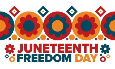 Haziran Bağımsızlık Günü 'nde. Özgürlük ya da Özgürlük Günü. Yıllık Amerikan bayramı, 19 Haziran 'da kutlandı. Afro-Amerikan tarihi ve mirası. Poster, tebrik kartı, afiş ve geçmiş. Vektör